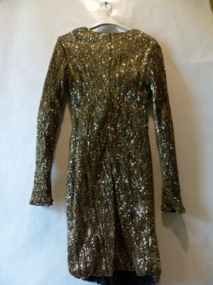 ASOS CLUB L LONDON WOMENS SEQUIN PLUNGE FRONT RUCHED MINI DRESS IN GOLD  SIZE 2