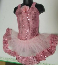 Wolff Fording CottonCandy Pink Dance costume adj straps Sz XsmCh 2-3C Scrunchie