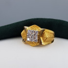 Men Gold Ring 22K High Finish Slant Round Cut Simulated Dazzling CZ Gold Ring