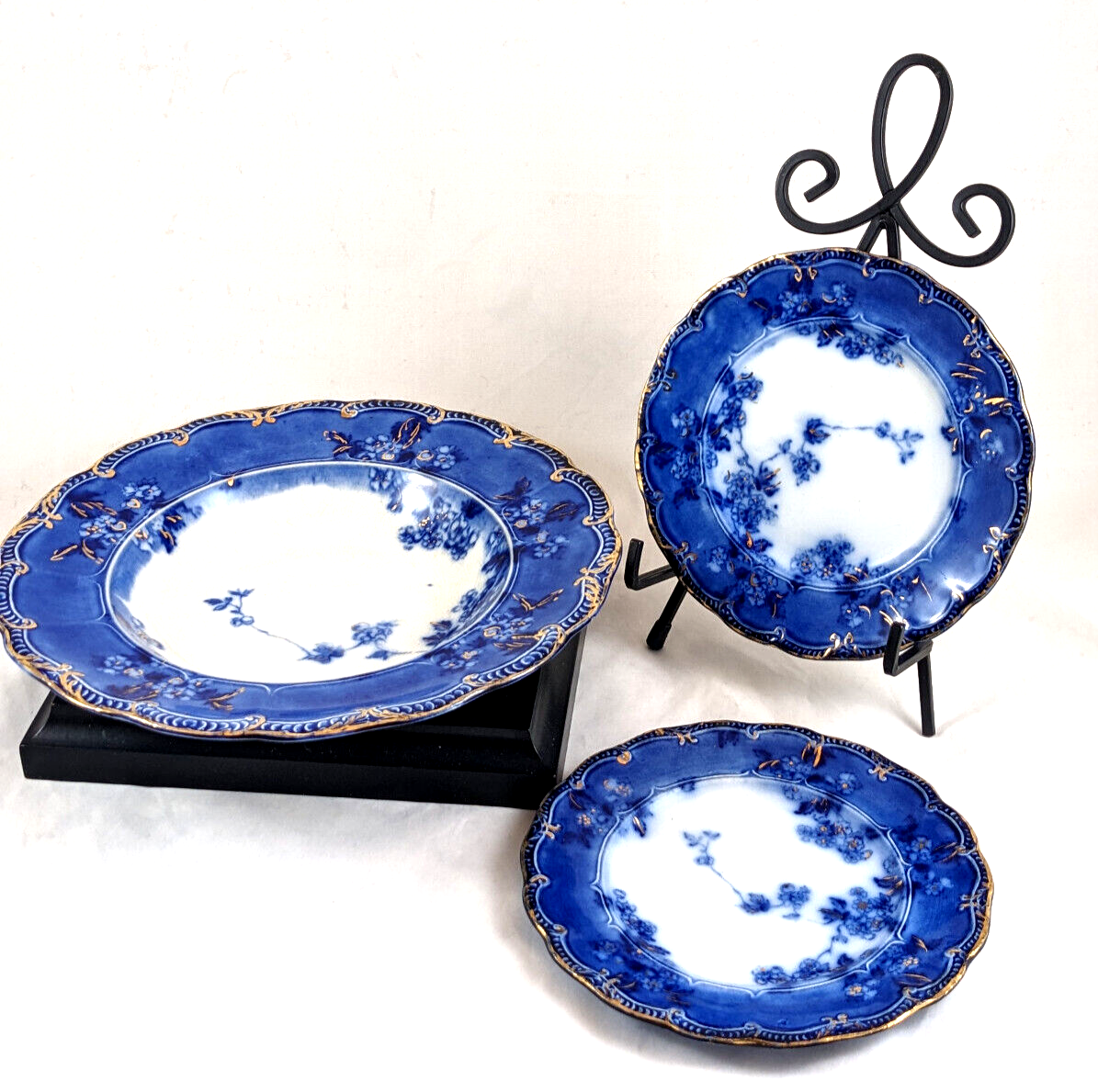 Antique Flow Blue Lugano England Bowl & (2) Small Plates | eBay