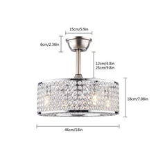 Crystal LED Chandelier 18" Bladeless Caged Ceiling Fan Light 3 Speeds Remote