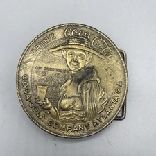 Drink Coca-Cola Brass Belt Buckle Atlanta 5 cent at Fountains Woman 3" Diameter