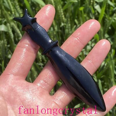 4.7'' Natural Obsidian Hand carved dagger skull Quartz Crystal Skull Reiki 1pc
