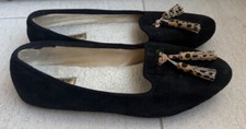 Birdies Black Leather Loafer Flats Leopard Animal Print Tassels Shearling Sz 7.5