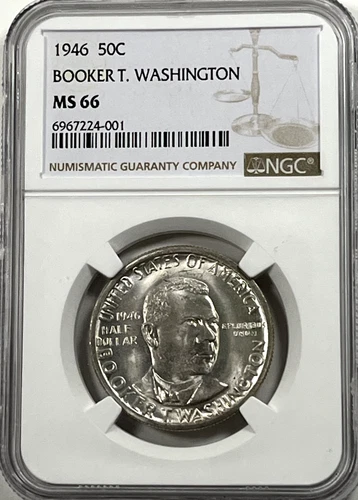 1946 Booker T Washington Commemorative Silver Half Dollar : NGC MS66