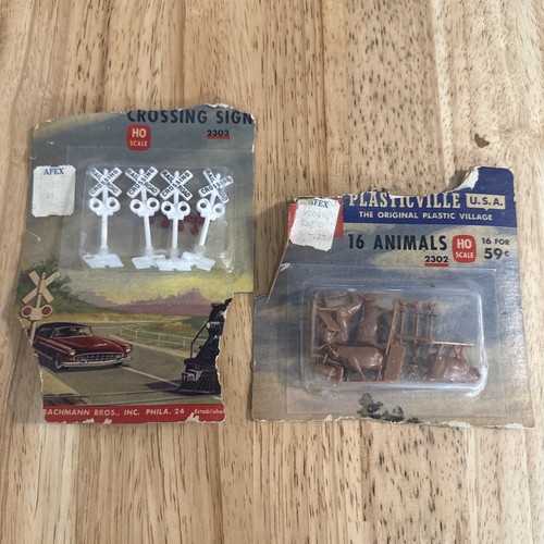 Señales de cruce de ferrocarril vintage Bachmann BROS. Plasticville 16 HO animales #2302 | Zustand: New
