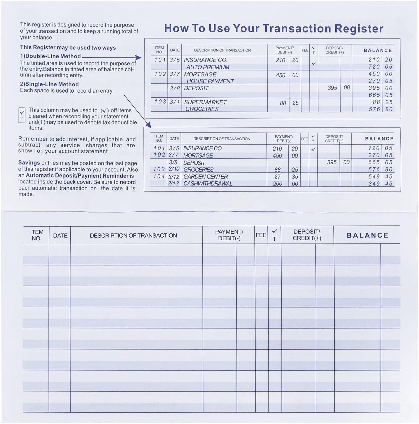 как выглядит 20 Pack Checkbook Register Check Registers for Personal Blank Ledger Transaction фото