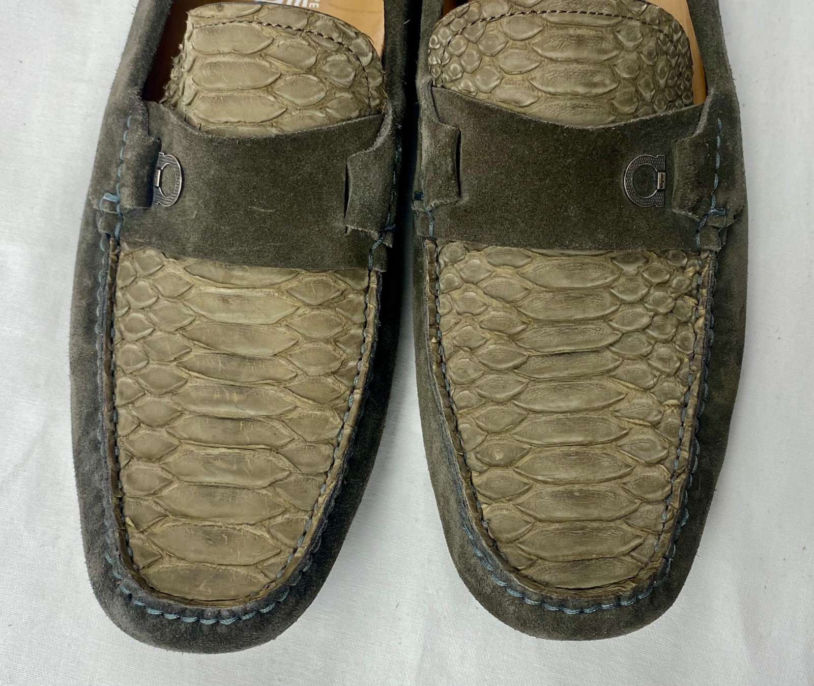 Salvatore Ferragamo Brown Suede Python Driver Loa… - image 2