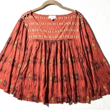 Lucky Brand L Large Boho Peasant Babydoll Top Orange Red Brown Button Detail