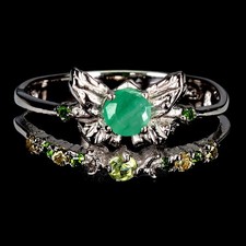 925 Sterling Silver Ring Round Emerald 4mm Peridot Gemstone Jewelry Size 7.5