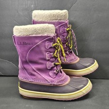 L.L.BEAN Purple Snow Winter Boots Youth Size 4 Duck Canvas Leather Mid-calf