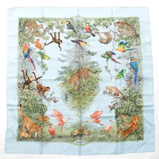 Hermes Carr 90 EQUATEUR Equator Silk Scarf Blue Used