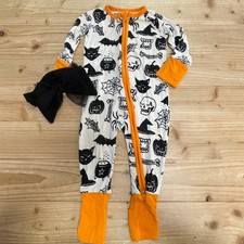 Little Sleepies Halloween Print Footed Sleeper Set 3-6 Months, Cat Headband