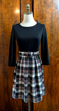 Eliza J Size 2 Mixed Media Black Bodice Plaid Houndstooth Skirt Knit Dress
