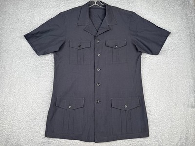 Kwong Jung Tailor Safari Shirt Men Large Gray Button Up 4 Pocket Camp Hunt READ