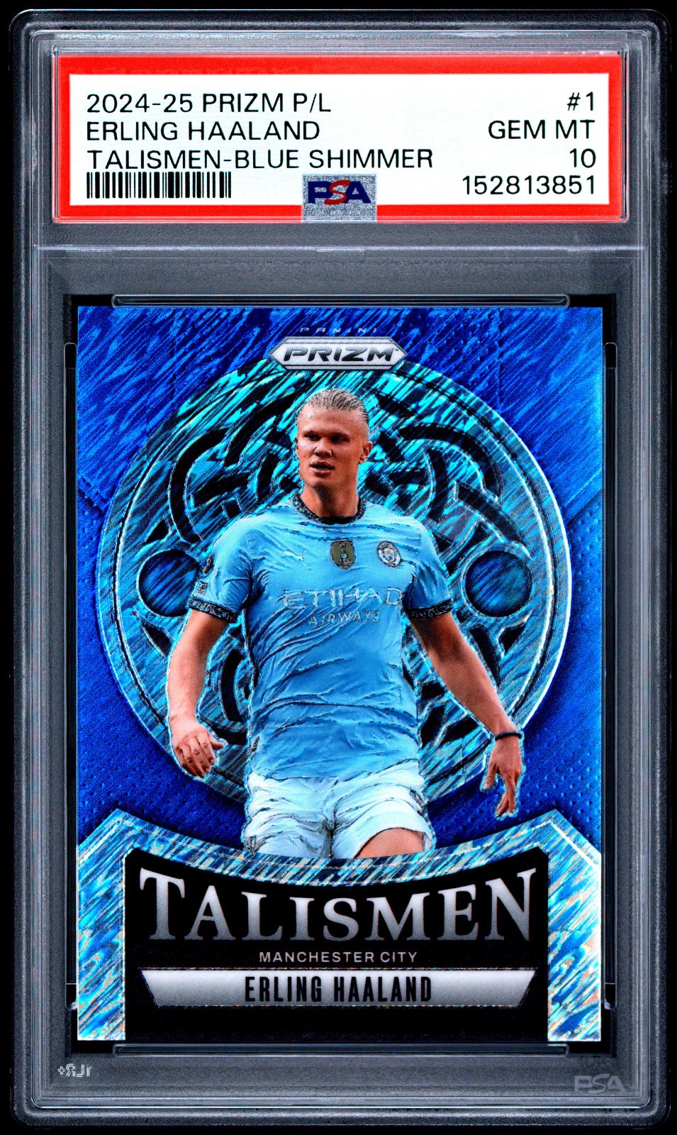 Erling Haaland 2024-25 Panini Prizm EPL Talismen Blue Shimmer /8 PSA 10 Pop 1