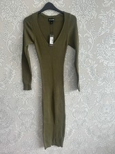 PLT khaki v neck knit midi dress, XS