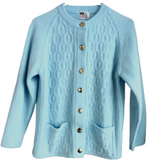 Montgomery Ward Women's Sweater Powder Blue Button 3/4 Sleeves Vtg Sz 36 Small