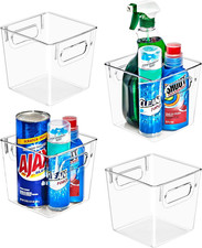 4-Pack Small Clear Plastic Storage Bins with Handle