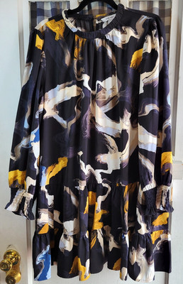 Nine West Women's Black White Yellow Geometric Print Long Sleeve Dress Size XL