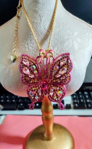Rare Betsey Johnson Hot Pink Butterfly  Necklace - product listing photo