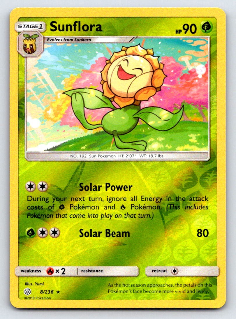 Sunflora 8/236 Rare Cosmic Eclipse Pokemon Reverse Holo Lightly Played