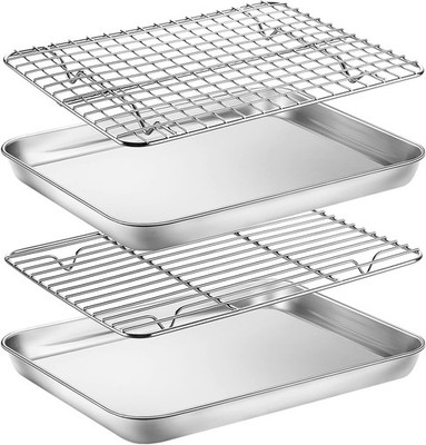Baking Sheet W/ Rack Set Set of 4 Stainless Steel Cookie Sheet Size of 10 inch 