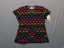 MedCouture Rainbow Hearts Scrub Top Size XS - Brand New With Tags