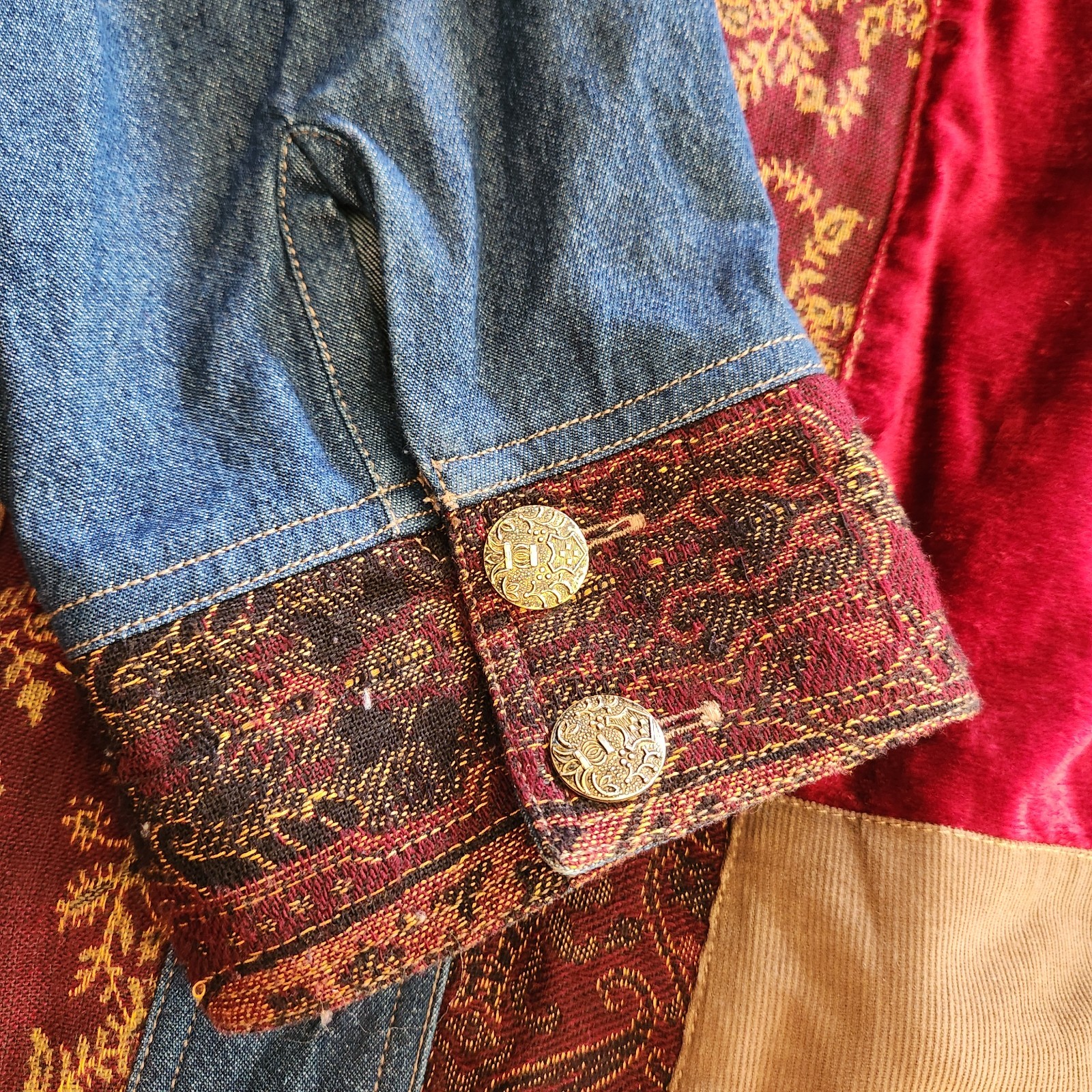 VTG 90s White Sage Patchwork  Denim Jacket 22W 24… - image 10