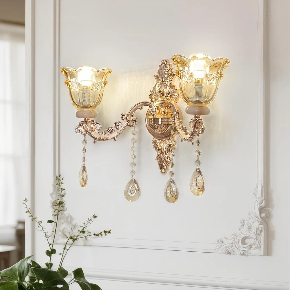 Apliques de pared vintage de cristal dorado lámpara interior dormitorio sala decoración Foto 4 de 4