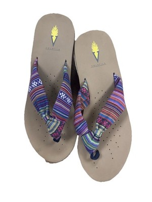 Volatile Women s Size 11 Platform Flip Flop Sandals Multicolor Tribal Boho Wedge