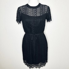 New LC Lauren Conrad Womens Lace Little Black Dress Mini Tied Waist Size 6 NWT