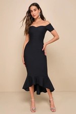 Lulus How Much I Care Off-The-Shoulder Midi Dress Blue XS