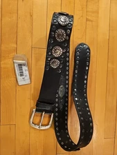 Replay Mens Belt Vintage Leather Black Size 28” 33” Never Used Studded
