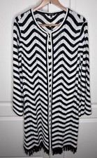 MISOOK Jacquard Open Front Tassel Trim Sweater Jacket Chevron Stripe Sz XL