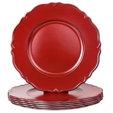 Antique Red Charger Plates Set of 6 13" Plate Charger for Dinner Plates Plast...