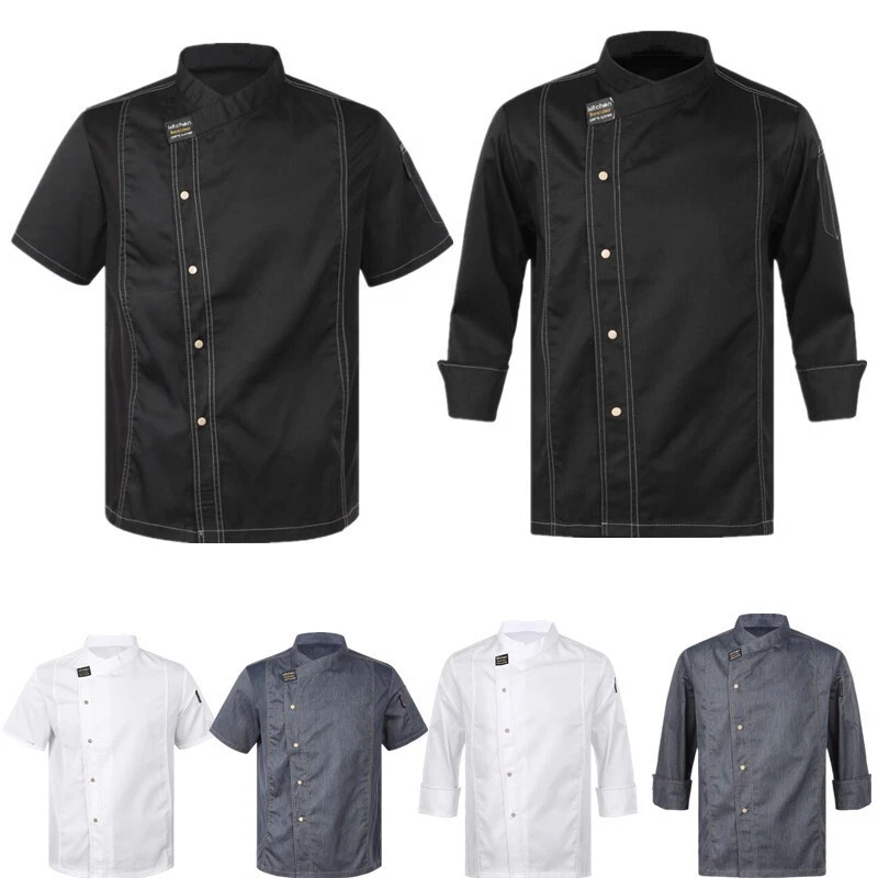 Mens Unisex Chef Coat Jacket Restaurant Kitchen Workwear Cooking Baking Uniforms - Image 2 of 4