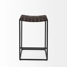 Clarissa 18.0L x 16.0W x 26.0H Dark Brown Woven Leather W/Black Iron Frame Stool
