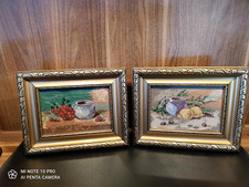 2x Gobelin Stickbilder alt um 1933 goldener Rahmen