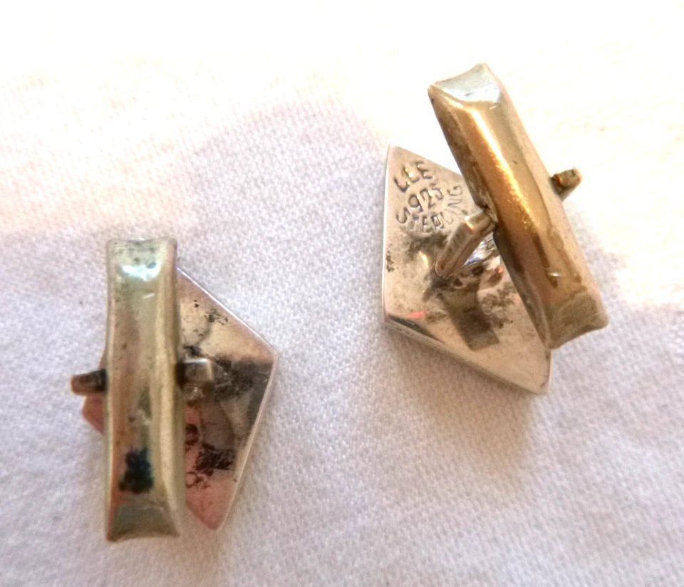 Gemelos artesanales vintage de plata de ley 925 con astillas de turquesa Foto 3 de 3