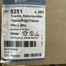 TIDI #8251 Towels, Autoclavable Tissue/Poly/Tissue 19”X 30”, White, 300/Case.