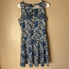 Michael Kors Fit Flare Stretch Paisley Heritage Blue Sleeveless Dress; Size 6