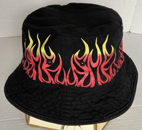 Vintage NHRA Drag Racing Flame wendbarer Fischerhut Kappe schwarz und beige Y2K - Bild 4 von 10