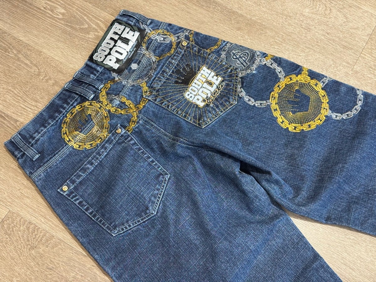 Southpole Elite Embroidered Chains Wide Leg Y2K Vintage Denim