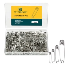 300 Pack Safety Pins Assorted, 4 Different Sizes, Strong Nickel Plate