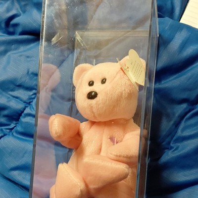 Ty Beanie Babies Mum Bear Retired Original 2001 Pink with Flower Embroidery Tag
