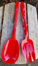 Tolle Vintage Salat-Zange Besteck rot Kunststoff 70er Hong-Kong teilbar trennbar
