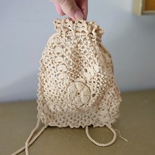 Vintage Edwardian Hand Crocheted Drawstring Reticule Bag