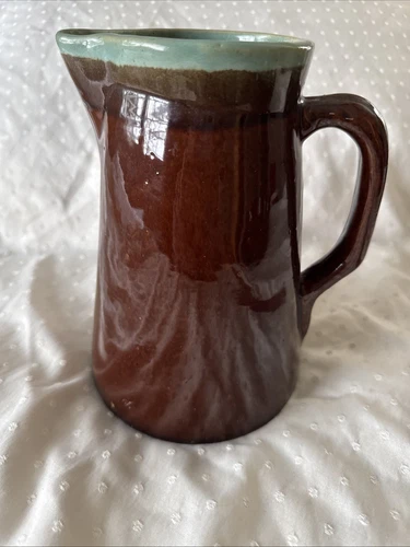 john b taylor ceramics Pottery Zaneville County Fare Turquoise VTG Pitcher 9”