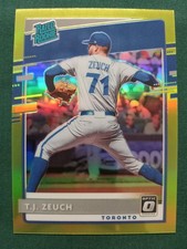 2020 Donruss Optic T.J. Zeuch Lime Green Prizm #86 NM Blue Jays Free Shipping